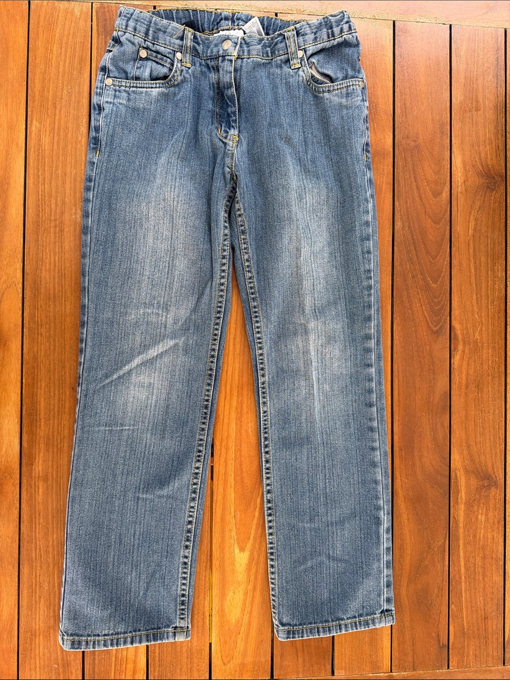Hannah Andersson Girls Classic Straight Fit Blue Jeans size 140 adjustable waist